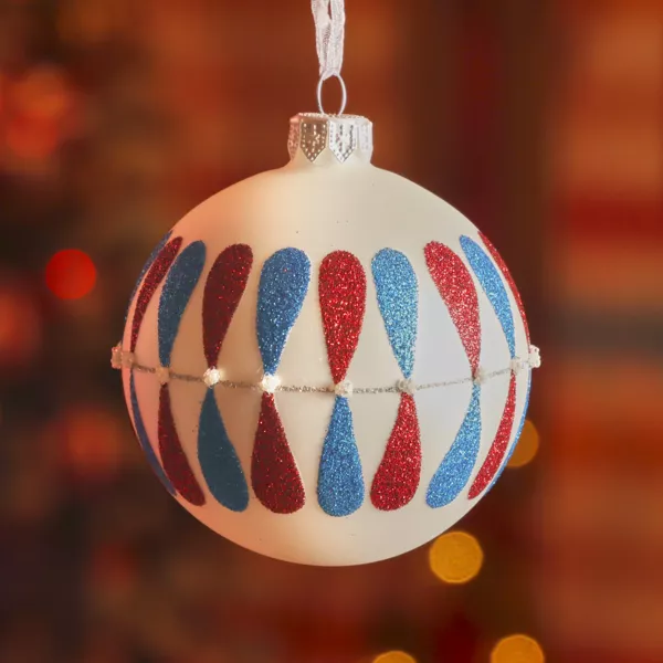 Lot de 6 boules de Noël en verre (D80 mm) Gouttes colorées Blanc