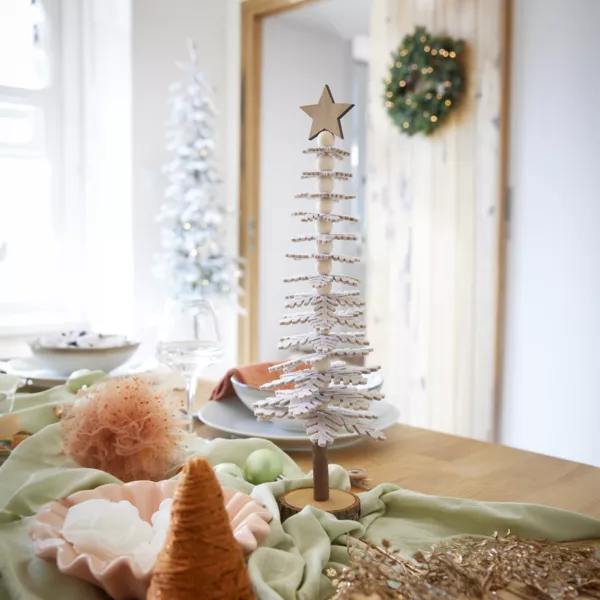 Sapin de Noël en feutrine à poser (H37 cm) Esprit chalet Gris