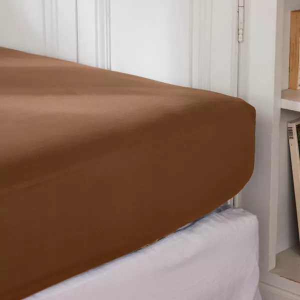 Drap housse percale de coton (90 x 200 cm) Cali Marron chocolat