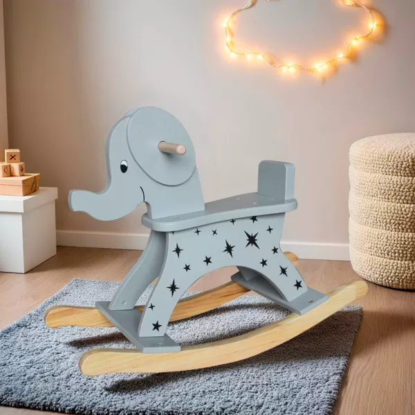 Gyngeelefant i træ (H53 cm) Stars Grå