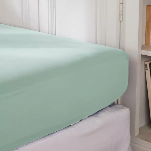 Drap housse percale de coton (90 x 190 cm) Cali Vert eucalyptus