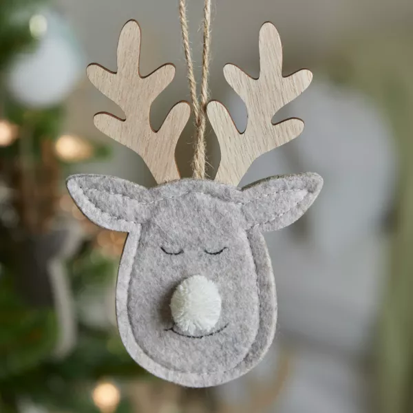 Suspension de Noël en bois (H15 cm) Cerf majesté des bois Gris