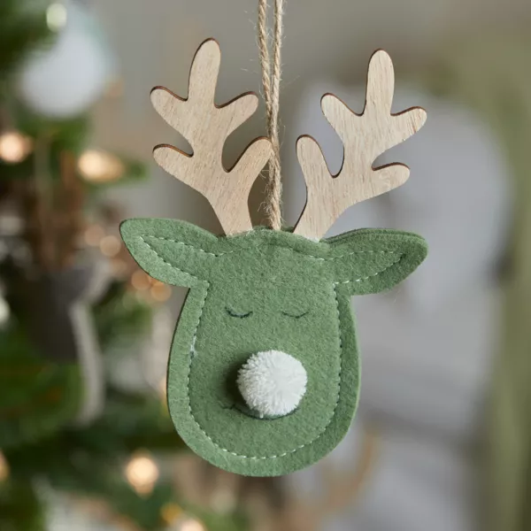 Suspension de Noël en bois (H15 cm) Cerf majesté des bois Vert