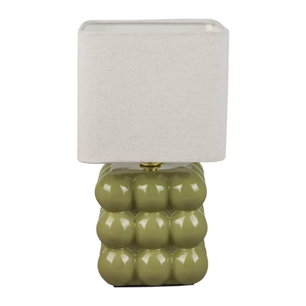Lampe à poser Carrée en Céramique (H27 cm) Pompon Verte