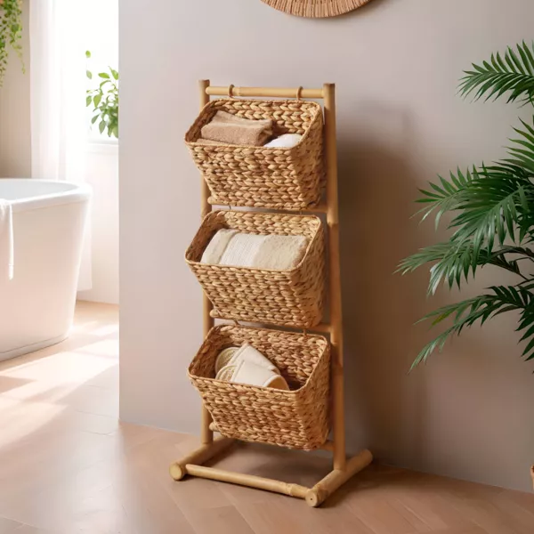 Mueble inclinado 3 cestas bambú y jacinto de agua (H92 cm) Bali