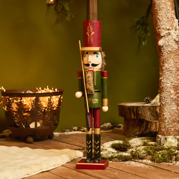 Casse-noisette en bois (H76 cm) Timothé la royauté Vert et bordeaux