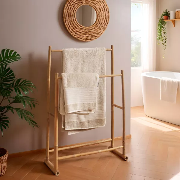Porte serviette canne de bambou 2 niveaux (H105 cm) Hanoï