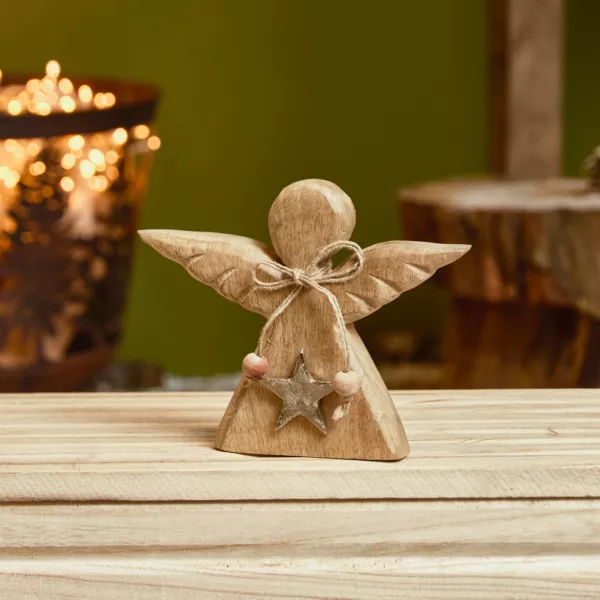 Ange de Noël en bois à poser (H14 cm) Sweety Naturel