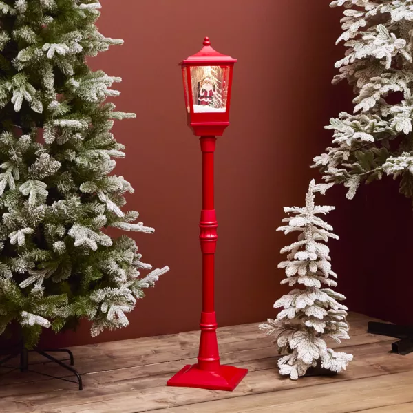 Lampadaire de Noël illuminé et animé 10 LED (H135 cm) Neige tombante Rouge