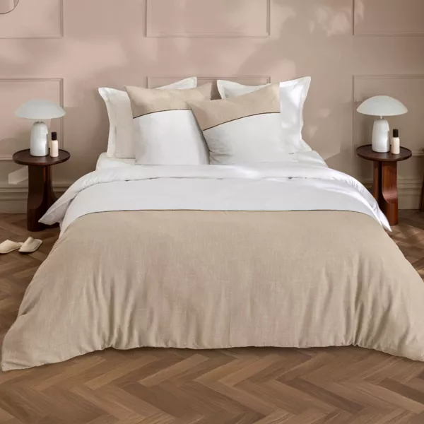 Housse de couette et deux taies d'oreiller coton (260 x 240 cm) Gabrielle Beige