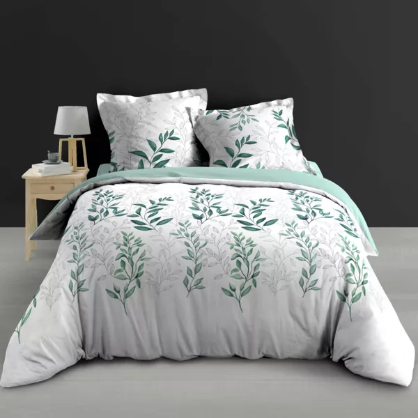 Funda de edredón y dos fundas de almohada de percal de algodón (240 x 220 cm) Wendy Verde Pino