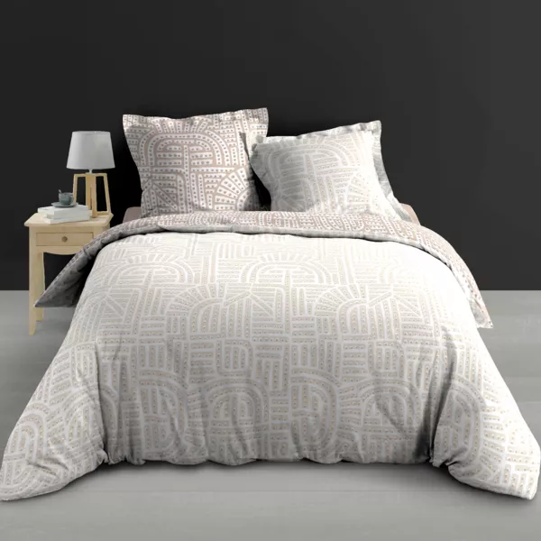 Bettbezug und zwei Kissenbezge aus Baumwollperkal (240 x 220 cm) Eliot Beige