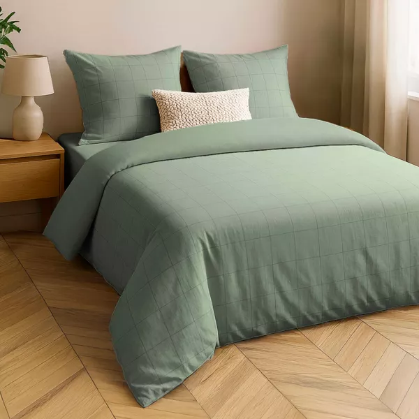 Housse de couette et deux taies d'oreiller coton lavé (260 x 240 cm) Linella Vert sauge