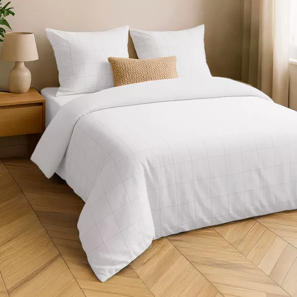 Housse de couette et deux taies d'oreiller coton lavé (260 x 240 cm) Linella Blanc