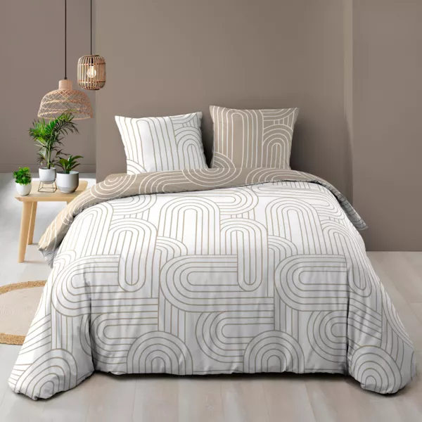 Housse de couette et deux taies d'oreiller en coton (240 x 220 cm) Modul Beige