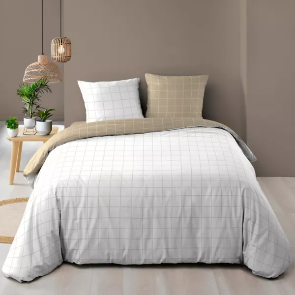 Funda de edredón y dos fundas de almohada de algodón (240 x 220 cm) Cadria Blanco