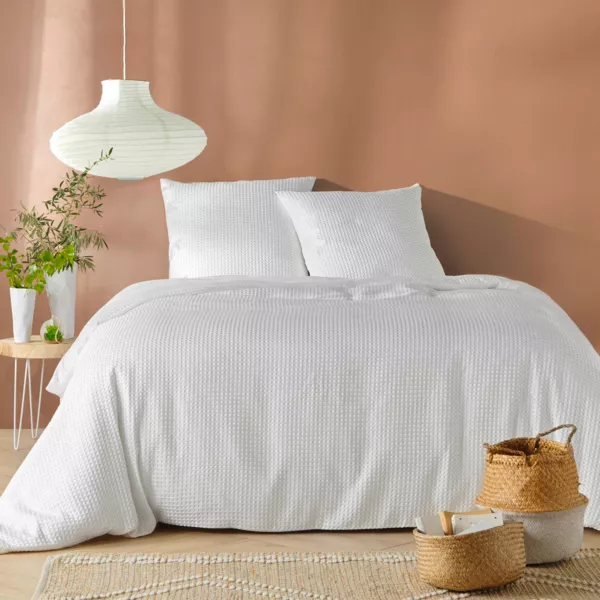 Funda de edredón y dos fundas de almohada efecto panal (240 x 220 cm) Abelia Blanco
