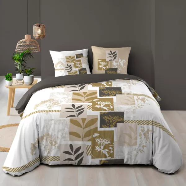 Housse de couette et deux taies d'oreiller en coton (240 x 220 cm) Utopia Beige