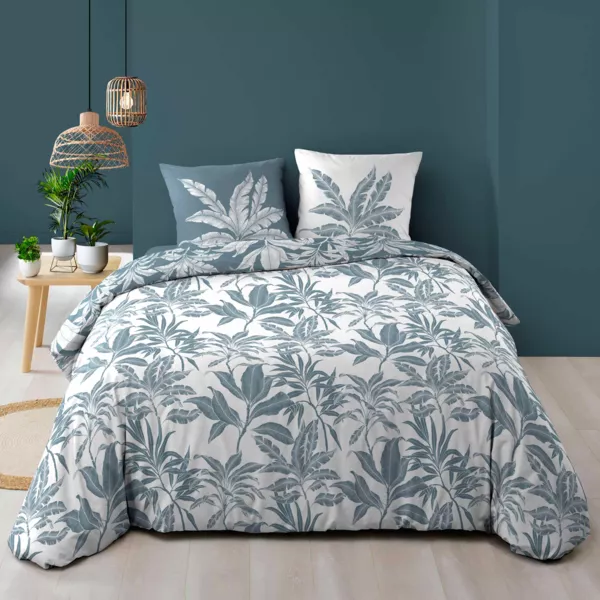 Housse de couette et deux taies d'oreiller en coton (260 x 240 cm) Hera Bleu