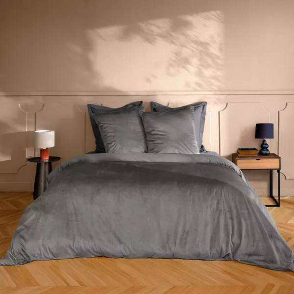 Copripiumino e due federe in velluto (240 x 220 cm) Velina Grigio antracite