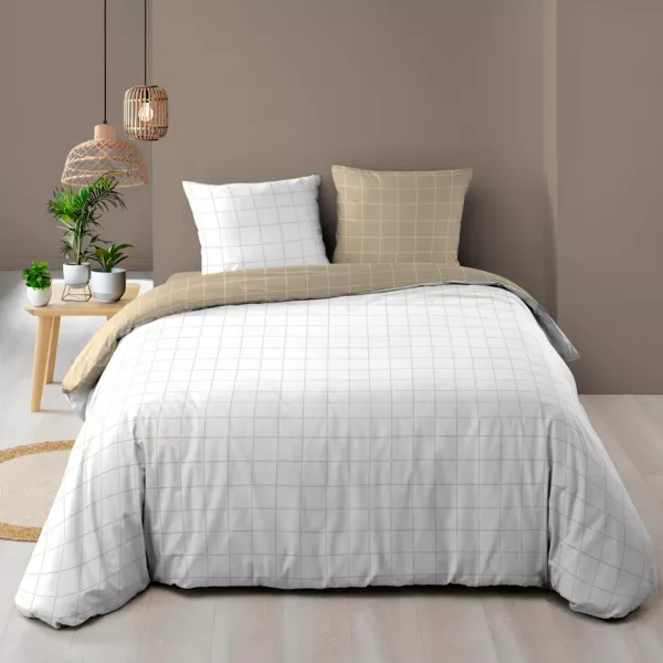 Housse de couette et deux taies d'oreiller en coton (200 x 200 cm) Cadria Blanc