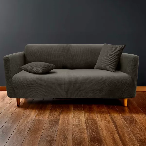 Stretch-Sofabezug mit Waffelmuster (225 x 245 cm) Sacha, Anthrazitgrau