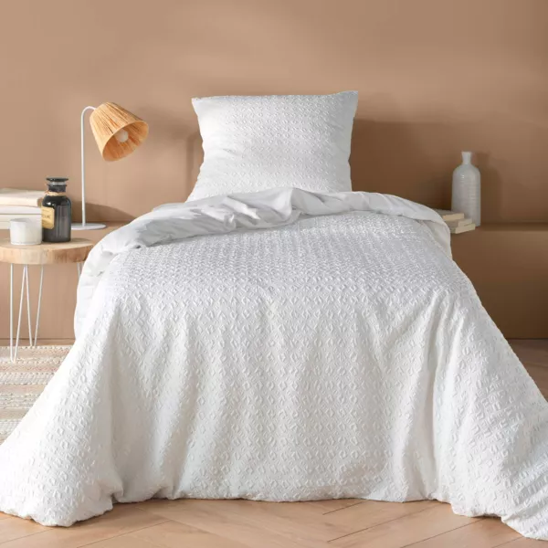 Housse de couette et une taie d'oreiller microfibre gaufrée (140 x 200 cm) Litea Blanc
