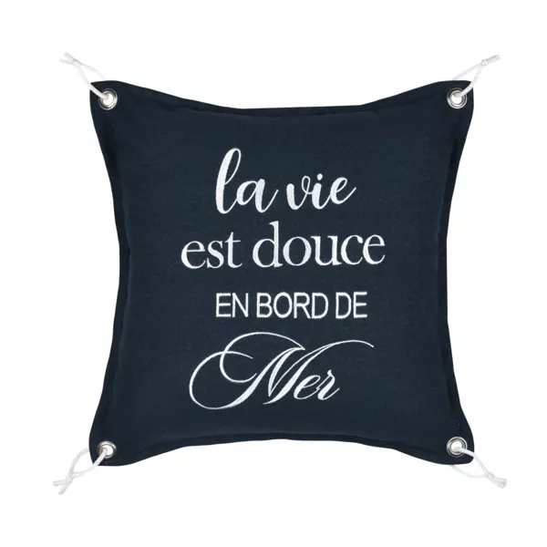 Coussin carré coton (50 x 50 cm) Bordemer Bleu marine