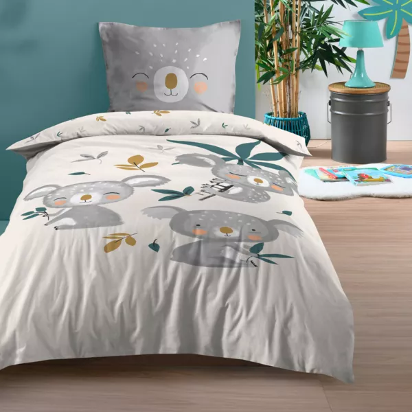 Funda de edredón para niños y una funda de almohada de algodón (140 x 200 cm) Koalinou Gris granito