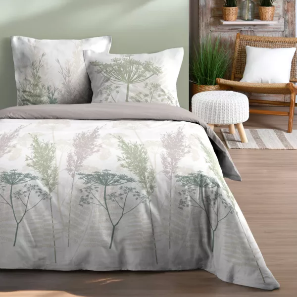 Housse de couette et deux taies d'oreiller en coton (240 x 220 cm) Greta Vert sauge