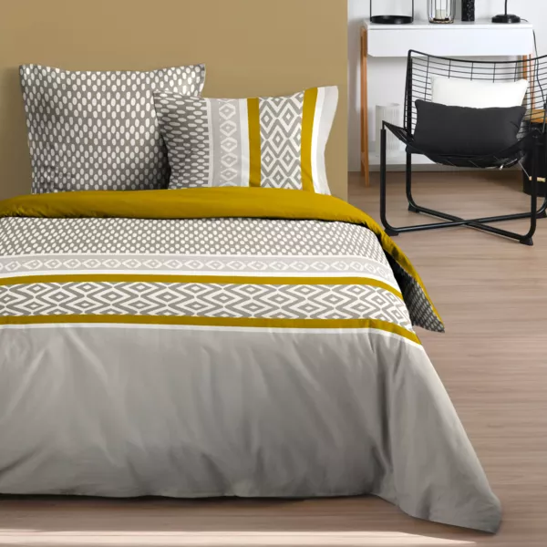 Housse de couette et deux taies d'oreiller en coton (240 x 220 cm) Pixus Beige