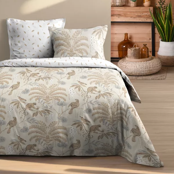 Housse de couette et deux taies d'oreiller en coton (260 x 240 cm) Dabali Ecru