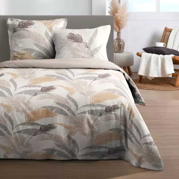 Housse de couette et deux taies d'oreiller en coton (260 x 240 cm) Numa Ecru