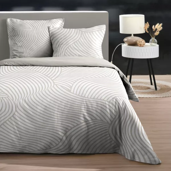 Funda de edredón y dos fundas de almohada de algodón (260 x 240 cm) Tory Marfil