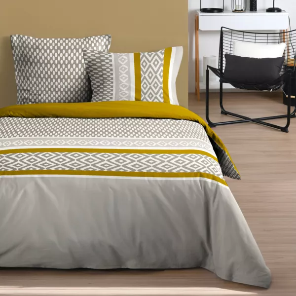 Funda de edredón y dos fundas de almohada de algodón (260 x 240 cm) Pixus Beige