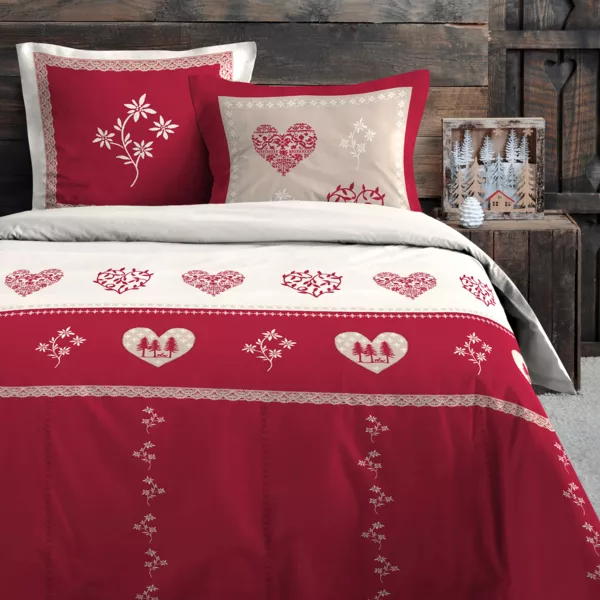 Housse de couette et deux taies d'oreiller en coton (260 x 240 cm) Modane Rouge