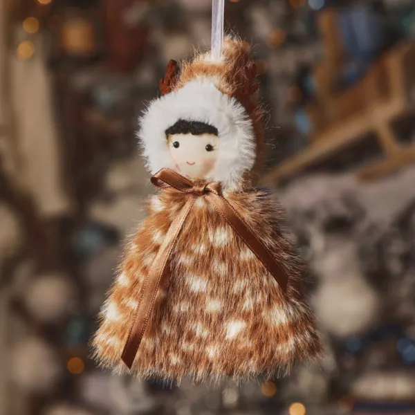 Kerstophanging in polyester (H15 cm) Eskimo in bont Lichtbruin