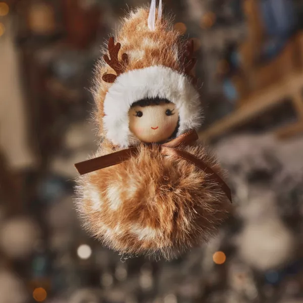 Weihnachtsanhnger (H15 cm) Pompon aus Fell Hellbraun