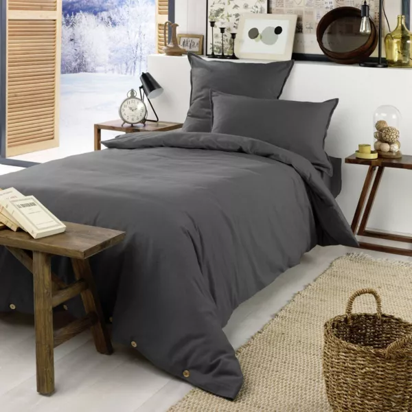 Bomuldsflonel dynebetræk (140 x 200 cm) Nina Antracitgrå