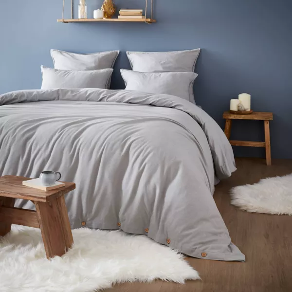 Housse de couette flanelle de coton (260 x 240 cm) Nina Gris clair