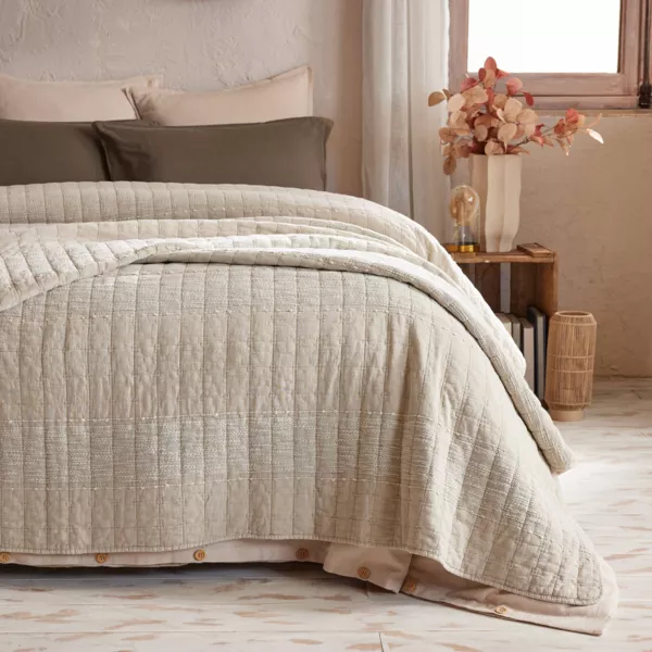 Couvre-lit coton matelassé (240 x 260 cm) Lena Beige sable