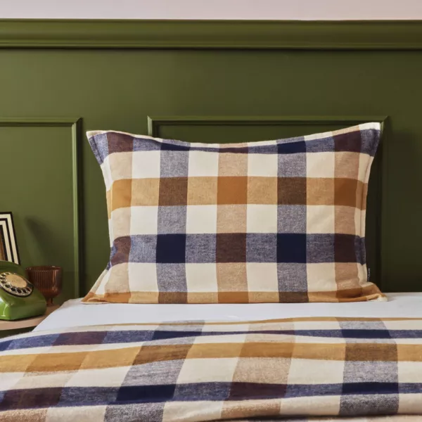 Funda de almohada rectangular de franela de algodón (50 x 80 cm) Nina cuadros Multicolor