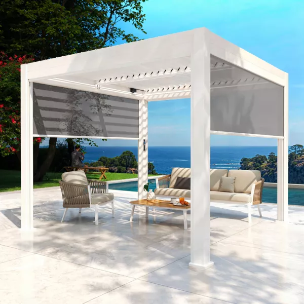 Lote de 4 cortinas motorizadas para pergola bioclimatica (3 x 3 m) - Blanco