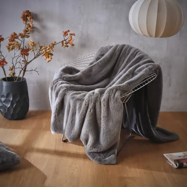 Plaid i falsk pels (140 x 200 cm) Finn Antracitgrå