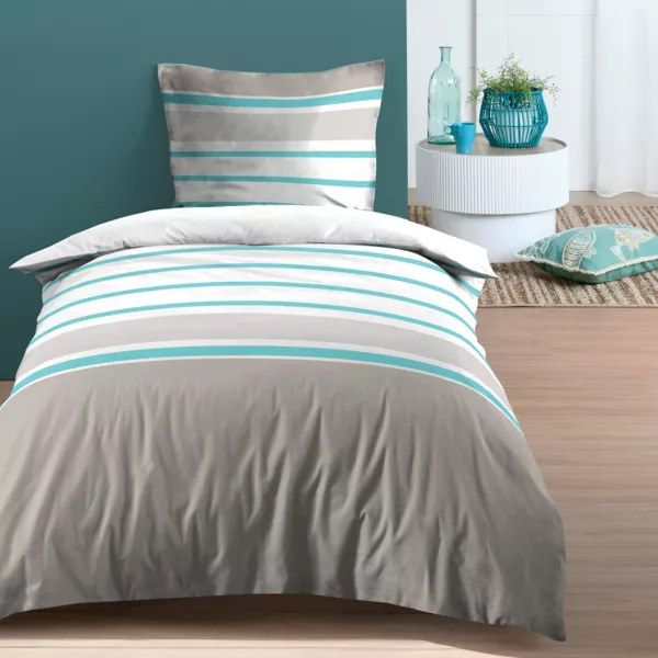 Housse de couette et une taie d'oreiller en coton (140 x 200 cm) Barbade Vert céladon