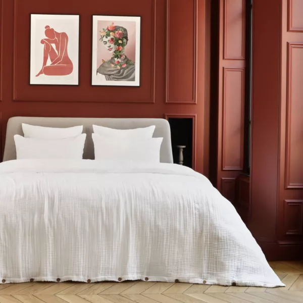 Housse de couette quadruple gaze de coton (240 x 220 cm) Victoria x GaĂŻa Blanc chantilly