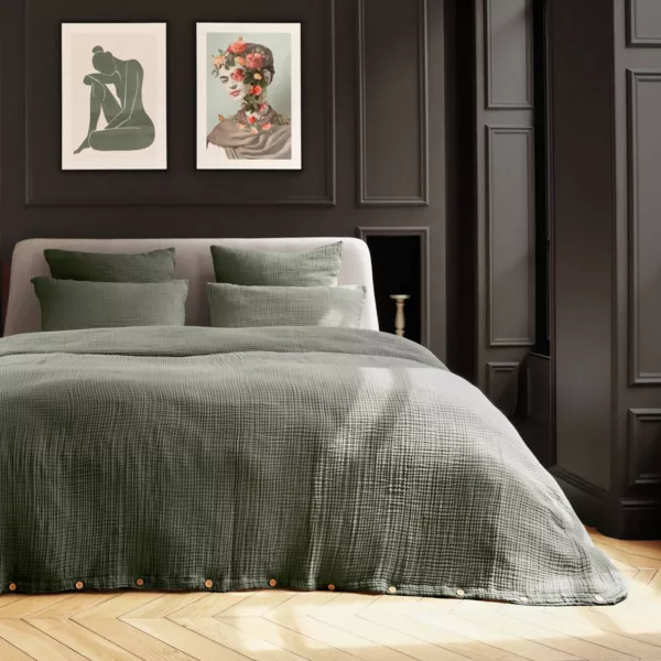 Housse de couette quadruple gaze de coton (240 x 220 cm) Victoria x GaĂŻa Vert romarin