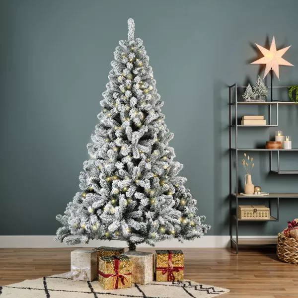 rbol artificial de Navidad con luces 320 LED Altura 210 cm King Verde nevado