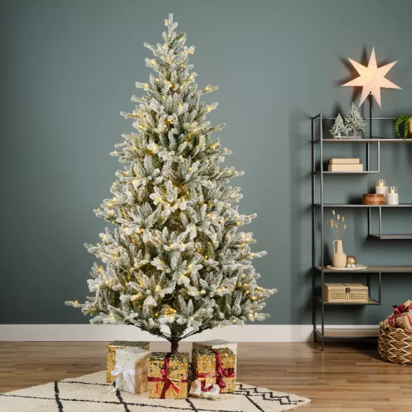 Sapin de Noël artificiel lumineux 430 LED (H210 cm) Allix Vert enneigé