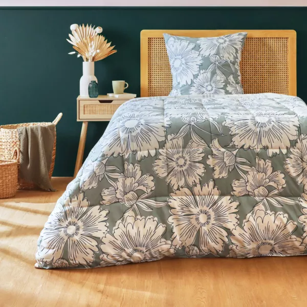 Edredn estampado y una funda de almohada de algodn (140 x 200 cm) Lara Verde
